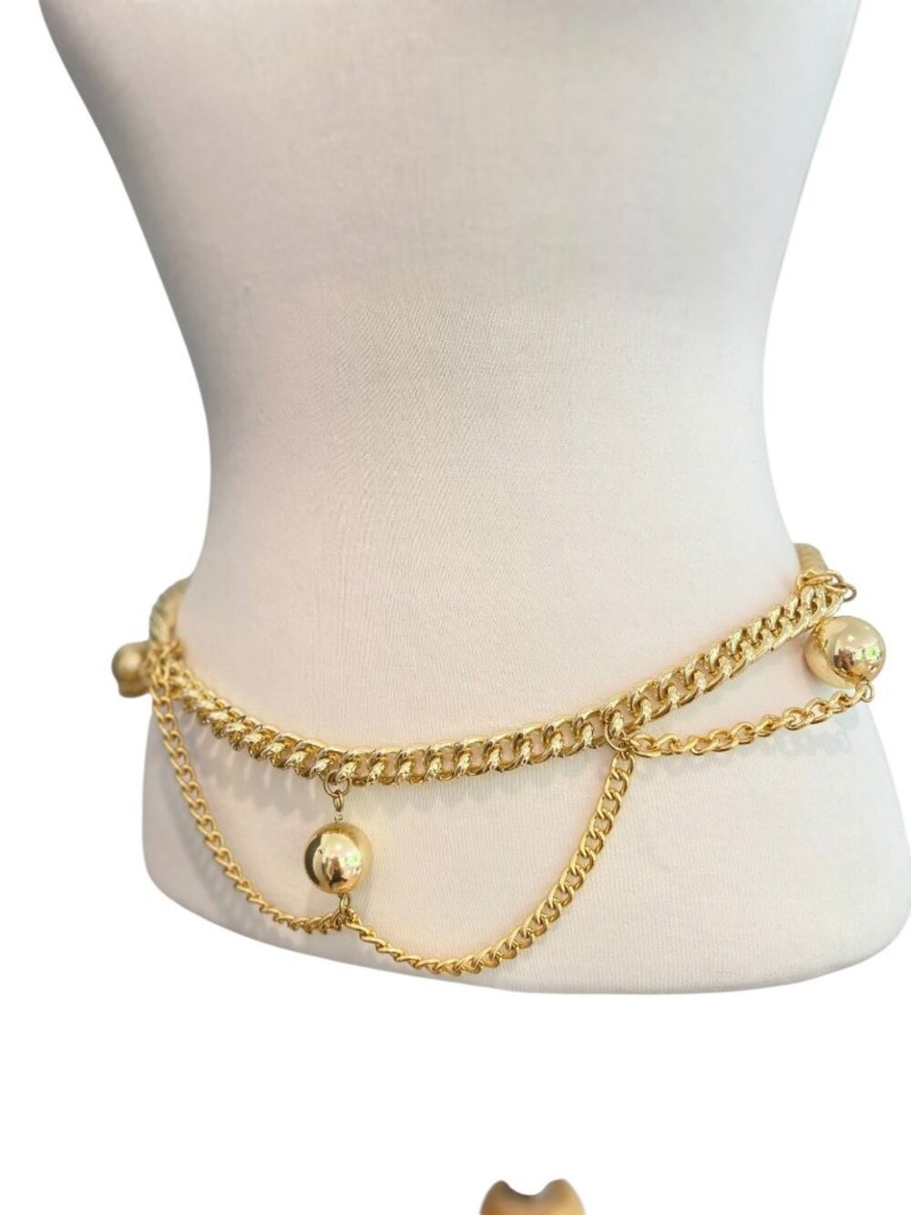 Gold-Tone Chain Belt With Dangling Spheres & Layered Design